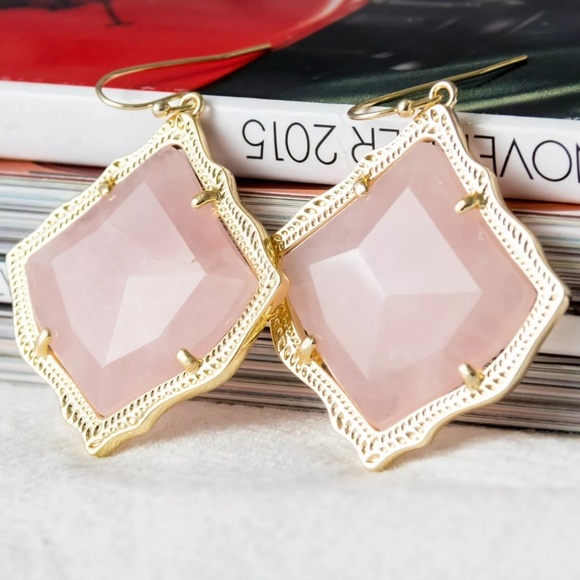 Kendra Scott "Kristen" Gold Rose Quartz Earrings - Picture 3 of 4